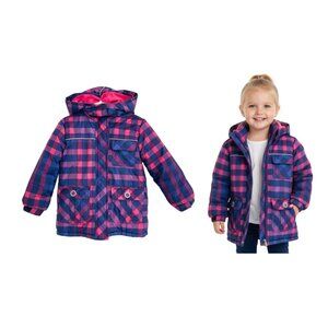 Rugged Bear Coat Kids 3T Pink Blue Plaid Puffer Fleece RG78022 Jacket Girls